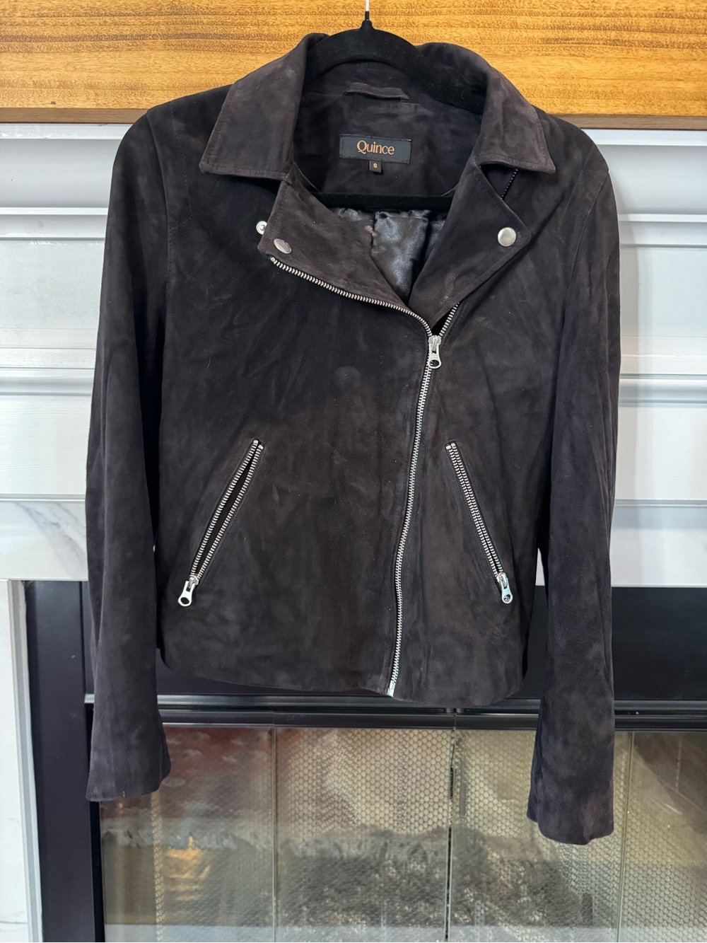 Quince Women's Black Suede Asymmetric Moto Jacket